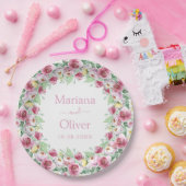 Pink Yellow Waterverf Floral Wedding Papieren Bordje (Feest)