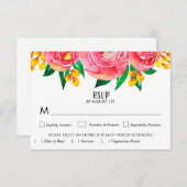 Pink Yellow Waterverf Floral Wedding RSVP Kaarten (Voorkant / Achterkant)