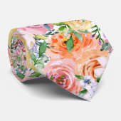 Pink Yellow White Oranje Roos Flowers Patroon Stropdas (Opgerold)