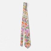 Pink Yellow White Oranje Roos Flowers Patroon Stropdas (Achterkant)