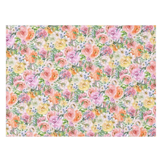Pink Yellow White Oranje Roos Flowers Patroon Tafelkleed (Voorkant (Horizontaal))
