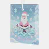 Pink Yoga Santa Meditation Christmas Glas Ornament (Voorkant links)
