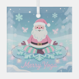 Pink Yoga Santa Meditation Christmas Glas Ornament