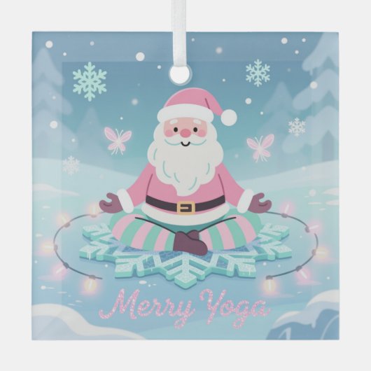 Pink Yoga Santa Meditation Christmas Glas Ornament (Voorkant)