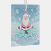 Pink Yoga Santa Meditation Christmas Glas Ornament (Voorkant Rechts)