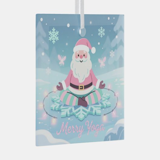 Pink Yoga Santa Meditation Christmas Glas Ornament (Voorkant Rechts)
