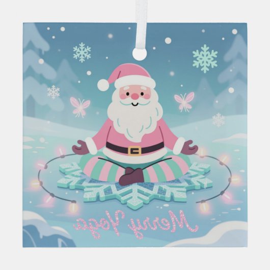 Pink Yoga Santa Meditation Christmas Glas Ornament (Achterkant)