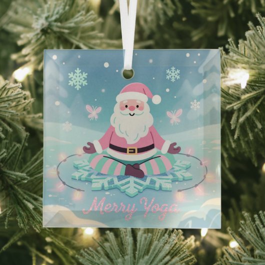 Pink Yoga Santa Meditation Christmas Glas Ornament (Insitu)