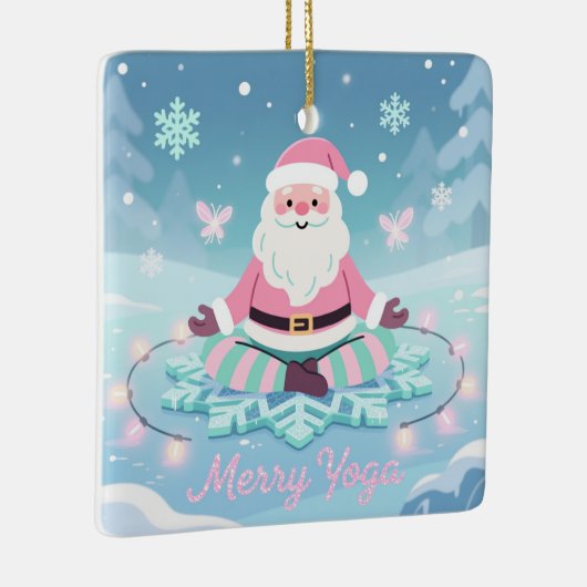 Pink Yoga Santa Meditation Christmas Keramisch Ornament (Rechts)