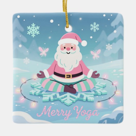Pink Yoga Santa Meditation Christmas Keramisch Ornament (Voorkant)