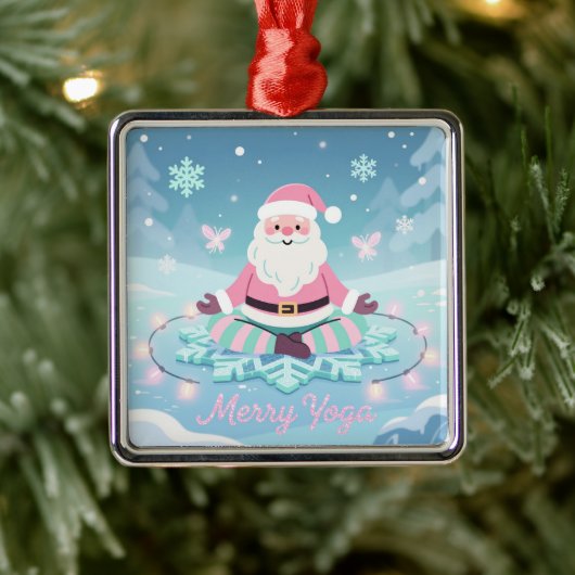 Pink Yoga Santa Meditation Christmas Metalen Ornament (Boom)