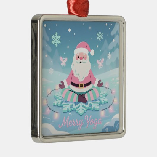 Pink Yoga Santa Meditation Christmas Metalen Ornament (Rechts)