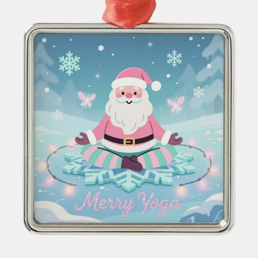 Pink Yoga Santa Meditation Christmas Metalen Ornament (Voorkant)