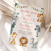 Pink Young Wild and Three Safari Birthday Party Kaart