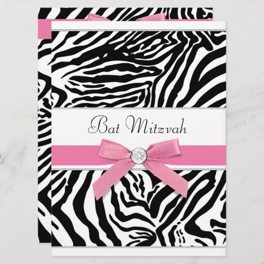 Pink Zebra Bat Mitzvah Kaart (Voorkant / Achterkant)