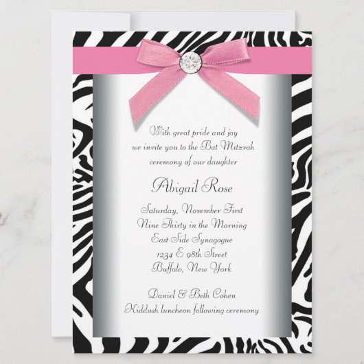 Pink Zebra Bat Mitzvah Kaart (Achterkant)