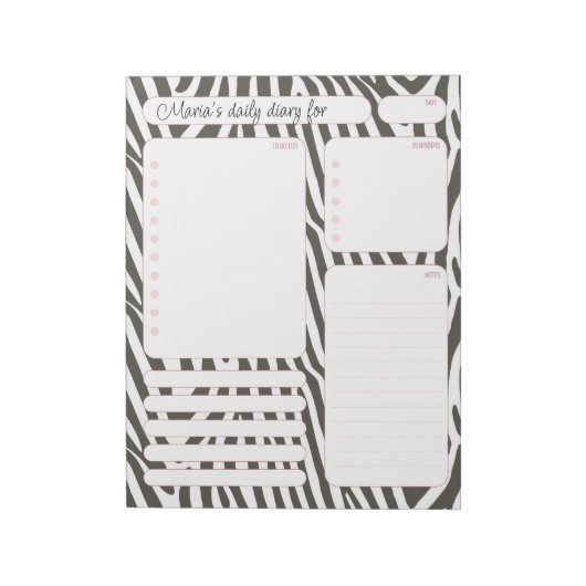 Pink Zebra Daily Planner Notes and To Do List Notitieblok (Linkerzijde)