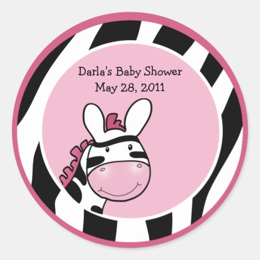 PINK ZEBRA DIVA Baby shower 3-inch sticker (Voorkant)