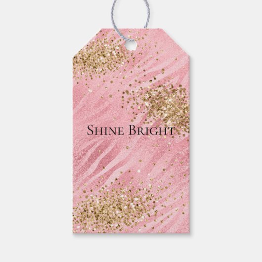 Pink Zebra Gold Glitzy Glitter Cadeaulabel (Voorkant)