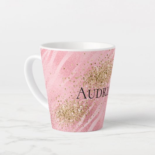 Pink Zebra Gold Glitzy Glitter Latte Mok (Linkerhoek)