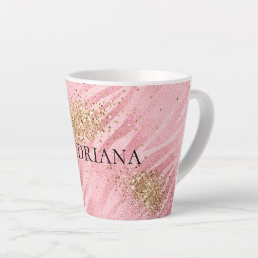 Pink Zebra Gold Glitzy Glitter Latte Mok (Rechterhoek)