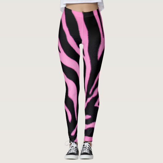 Pink Zebra Pattern Leggings – Bold Animal Print (Voorkant)
