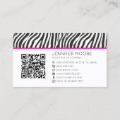 Pink Zebra Print Custom Company Logo QR Code Visitekaartje (Achterkant)