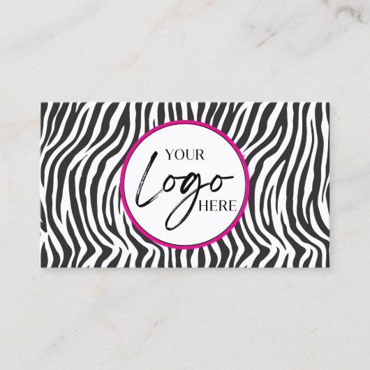 Pink Zebra Print Custom Company Logo QR Code Visitekaartje (Voorkant)