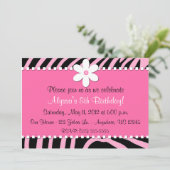 Pink Zebra Print Flower Invitation Kaart (Staand voorkant)