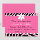Pink Zebra Print Flower Invitation Kaart (Voorkant / Achterkant)