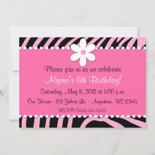 Pink Zebra Print Flower Invitation Kaart