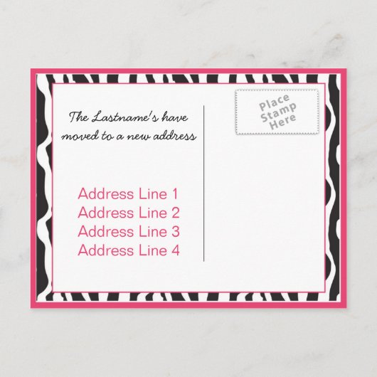 Pink Zebra Print Wijziging van adres Briefkaarten (Achterkant)