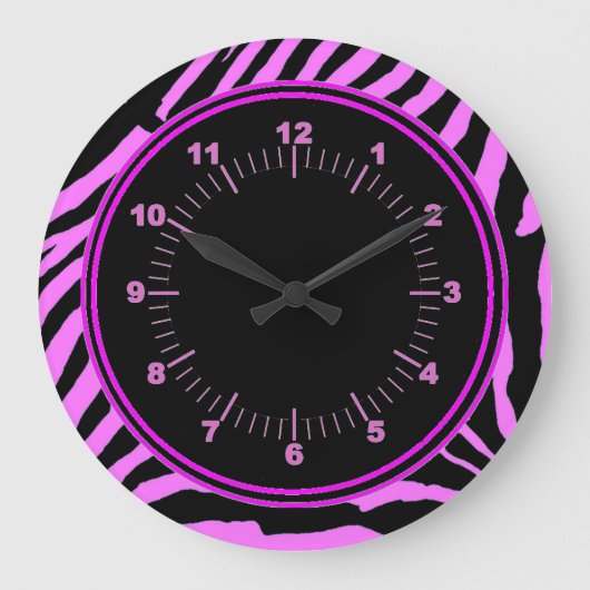 Pink Zebra Wall Clock Grote Klok (Voorkant)