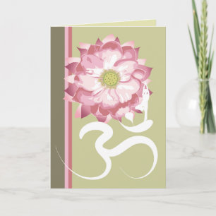 Pink Zen Lotus Flower Yoga And White Om Aum Symbon Kaart