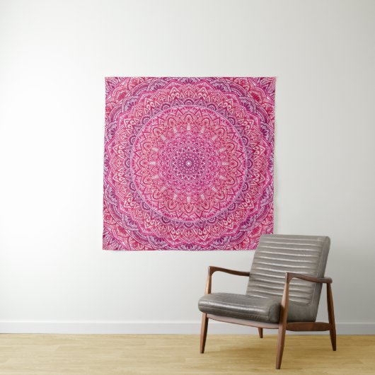 Pink Zen Mandala  boho lace Wandkleed (In situ)