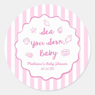 Pink Zie Je Soon Baby Kust Baby Shower Ronde Sticker