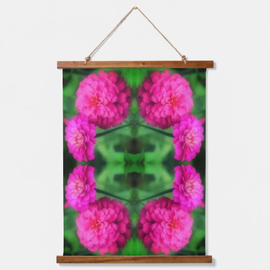 Pink Zinnia Flower Pair Abstract Pattern Hangend Wandkleed (Voorkant)