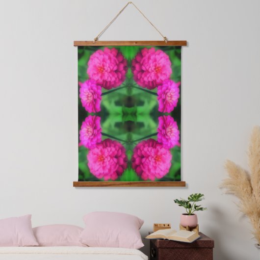 Pink Zinnia Flower Pair Abstract Pattern Hangend Wandkleed (Slaapkamer)