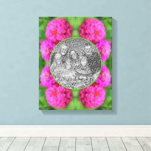 Pink Zinnia Flowers Creëer Uw Eigen Foto Canvas Afdruk (Insitu (Houten vloer))