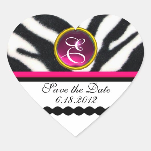 PINK ZWARTE WITTE ZEBRA VALSE MONOGRAM, sparen de  Hart Sticker (Voorkant)