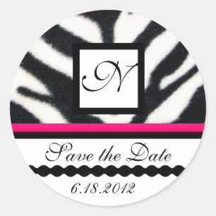 PINK ZWARTE WITTE ZEBRA VALSE MONOGRAM, sparen de Ronde Sticker
