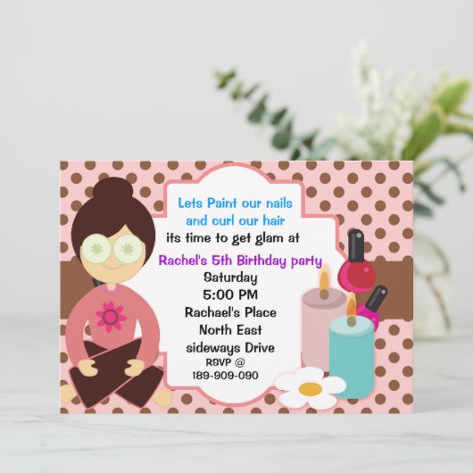 Pinka polka-punten en chocoladespa-uitnodiging kaart (Staand voorkant)