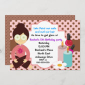 Pinka polka-punten en chocoladespa-uitnodiging kaart (Voorkant / Achterkant)