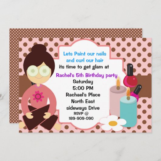 Pinka polka-punten en chocoladespa-uitnodiging kaart (Voorkant / Achterkant)