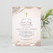 PinkAgaat Goud Glitter Meisjes Eerste Communie Kaart (Staand voorkant)