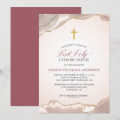 PinkAgaat Goud Glitter Meisjes Eerste Communie Kaart (Voorkant / Achterkant)