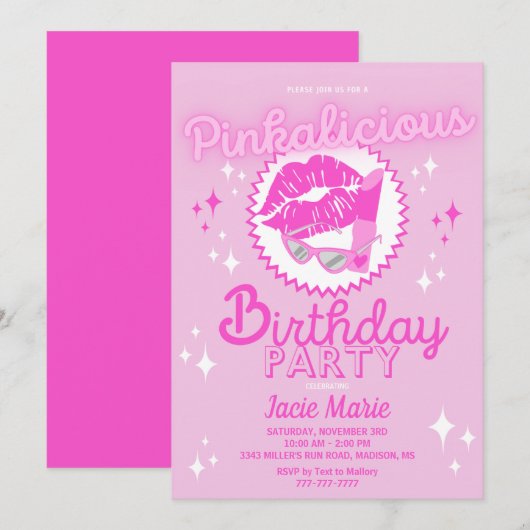 Pinkalicious verjaardagsfeestuitnodiging kaart (Voorkant / Achterkant)