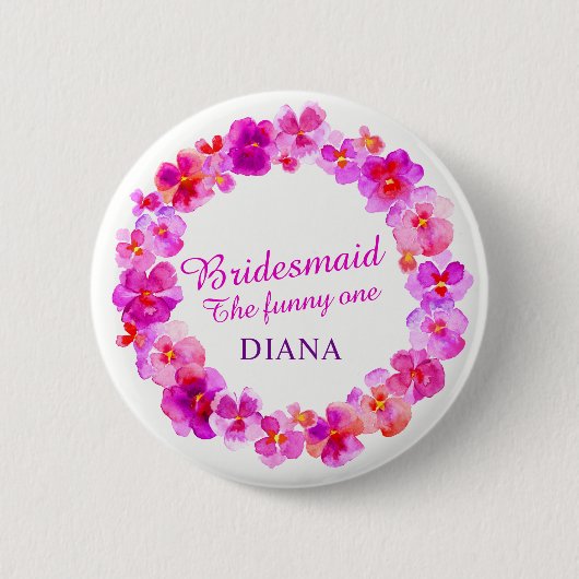 Pinkbloem voor bruidsbruid ronde button 5,7 cm (Voorkant)