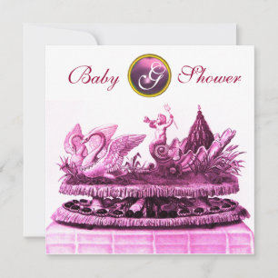 PINKCHARIOT VAN ZWANEN / KOPEN MEISJE BABY SHOWER KAART