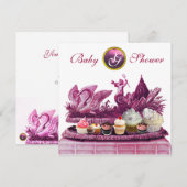 PINKCHARIOT VAN ZWANEN / KOPEN MEISJE BABY SHOWER KAART (Voorkant / Achterkant)